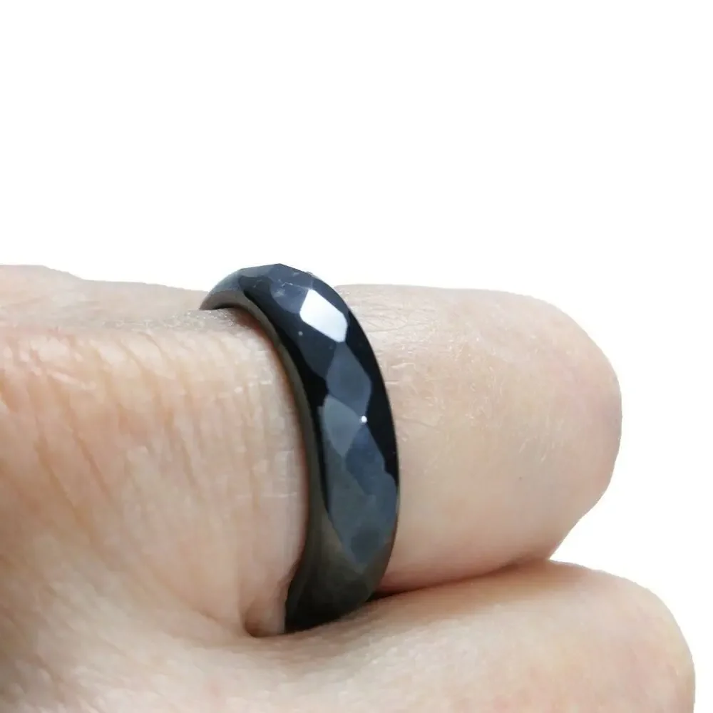 Hematite Magnetic Gemstone Unisex Ring US Size 10, Faceted Gemstone